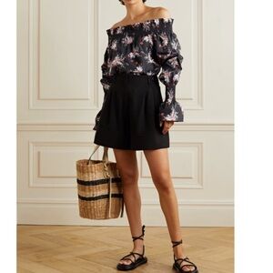 Adam Lippes Off the Shoulder Shirred Floral Top Cotton Poplin Large Like New